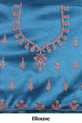 Green and blue Beautiful net lehenga with intricate embroidery stone work and contrast border paired with a contrast net shawl