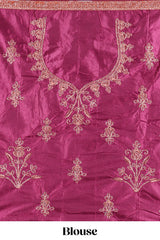 Sandle colour satin lehenga embroidery with a beautiful contrast border paired with a contrast embroidered shawl