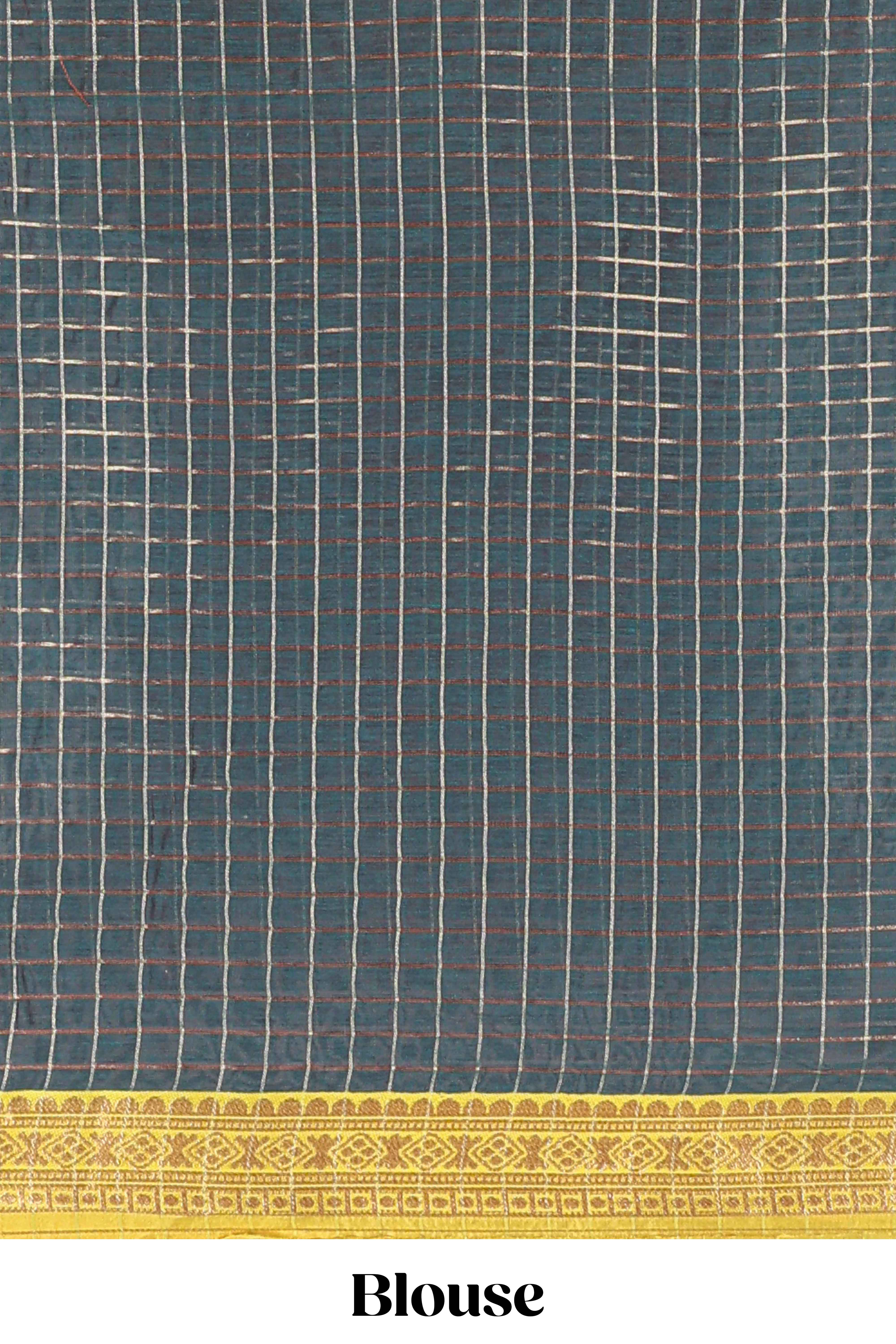 Turmeric Yellow and Green Chettinad Art Cotton Half Saree with Gold Zari Checks Traditional Border and Elegant Woven Detailing Shawl with a Waist Belt