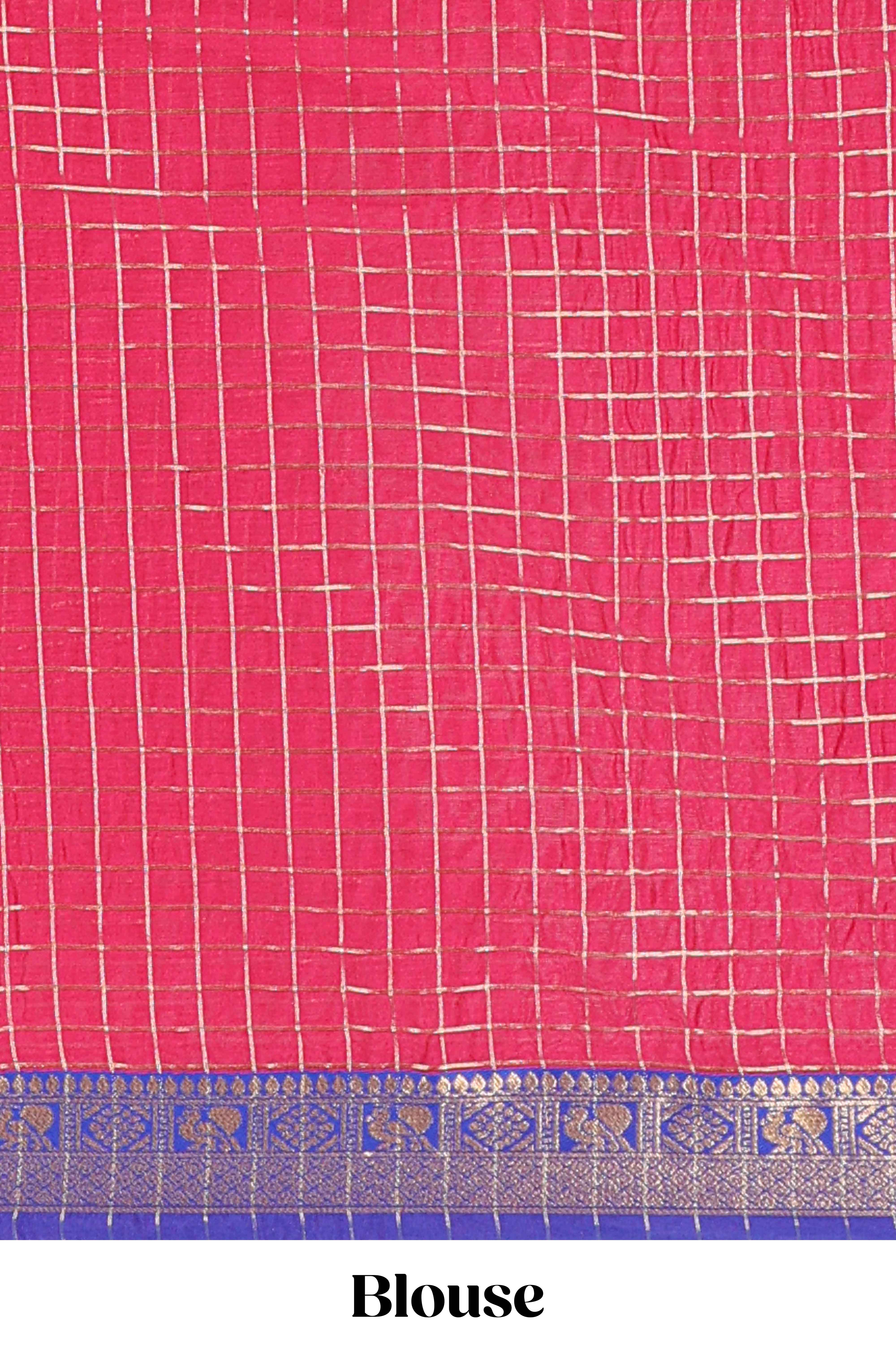 Violet and Pink Chettinad Art Cotton Half Saree with Gold Zari Checks Traditional Border and Elegant Woven Detailing Shawl with a Waist Belt