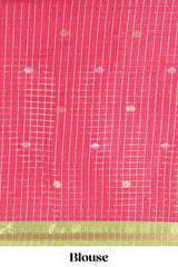 Olive and Pink Chettinad Art Cotton Half Saree with Gold Zari Checks Traditional Border and Elegant Woven Detailing Shawl with a Waist Belt