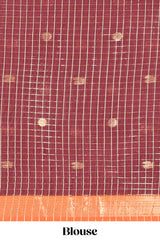 Orange and Brown Chettinad Art Cotton Half Saree with Gold Zari Checks And Buttas Traditional Border and Elegant Woven Detailing Shawl