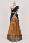 Antique Gold Cotton Half Saree with Gold Zari Border Traditional Embroidery and Elegant Tassel Detailing