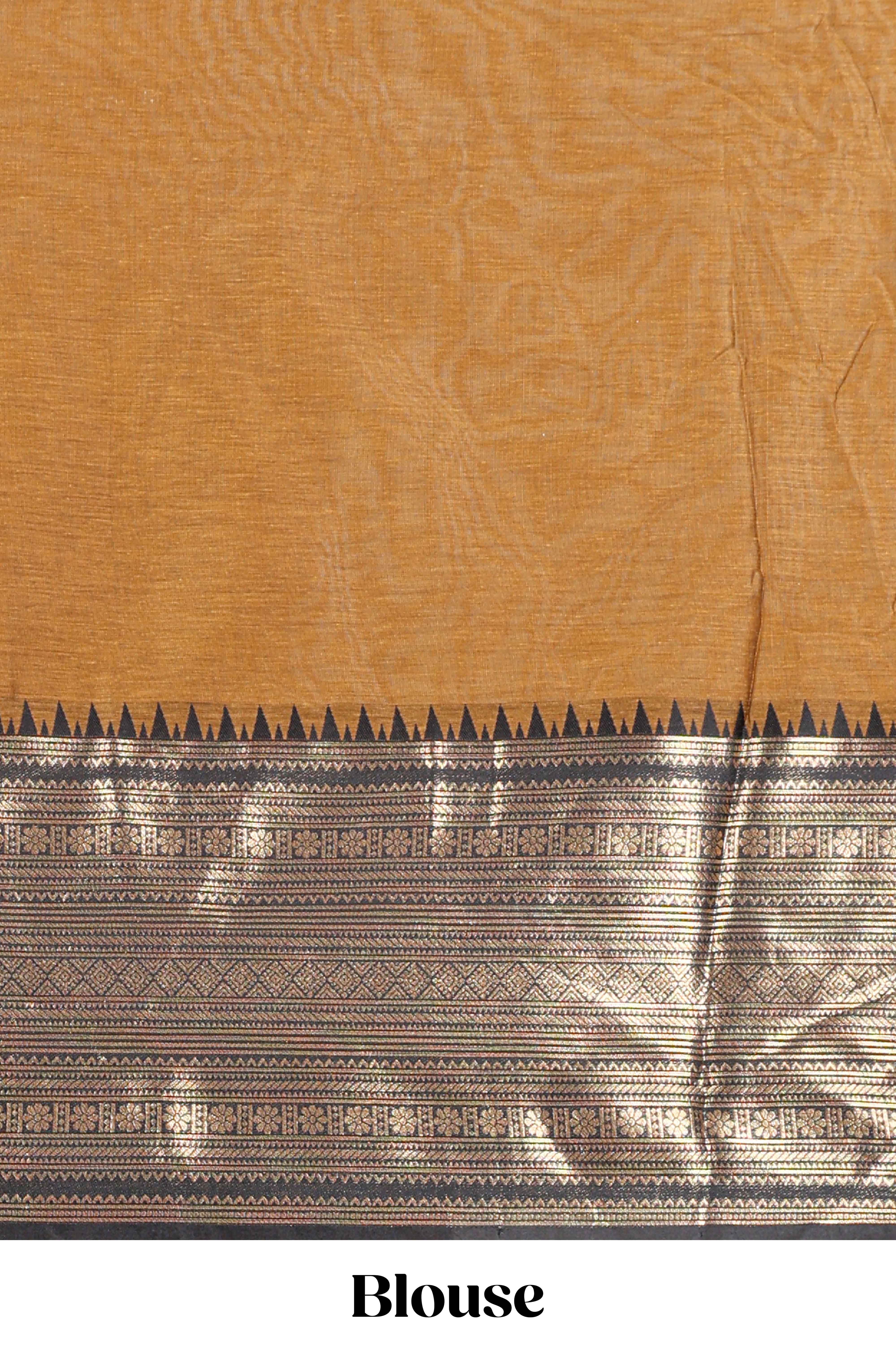 Antique Gold Cotton Half Saree with Gold Zari Border Traditional Embroidery and Elegant Tassel Detailing