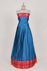 Blue Cotton Half Saree with Gold Zari Border Traditional Embroidery and Elegant Tassel Detailing