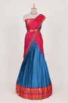 Blue Cotton Half Saree with Gold Zari Border Traditional Embroidery and Elegant Tassel Detailing