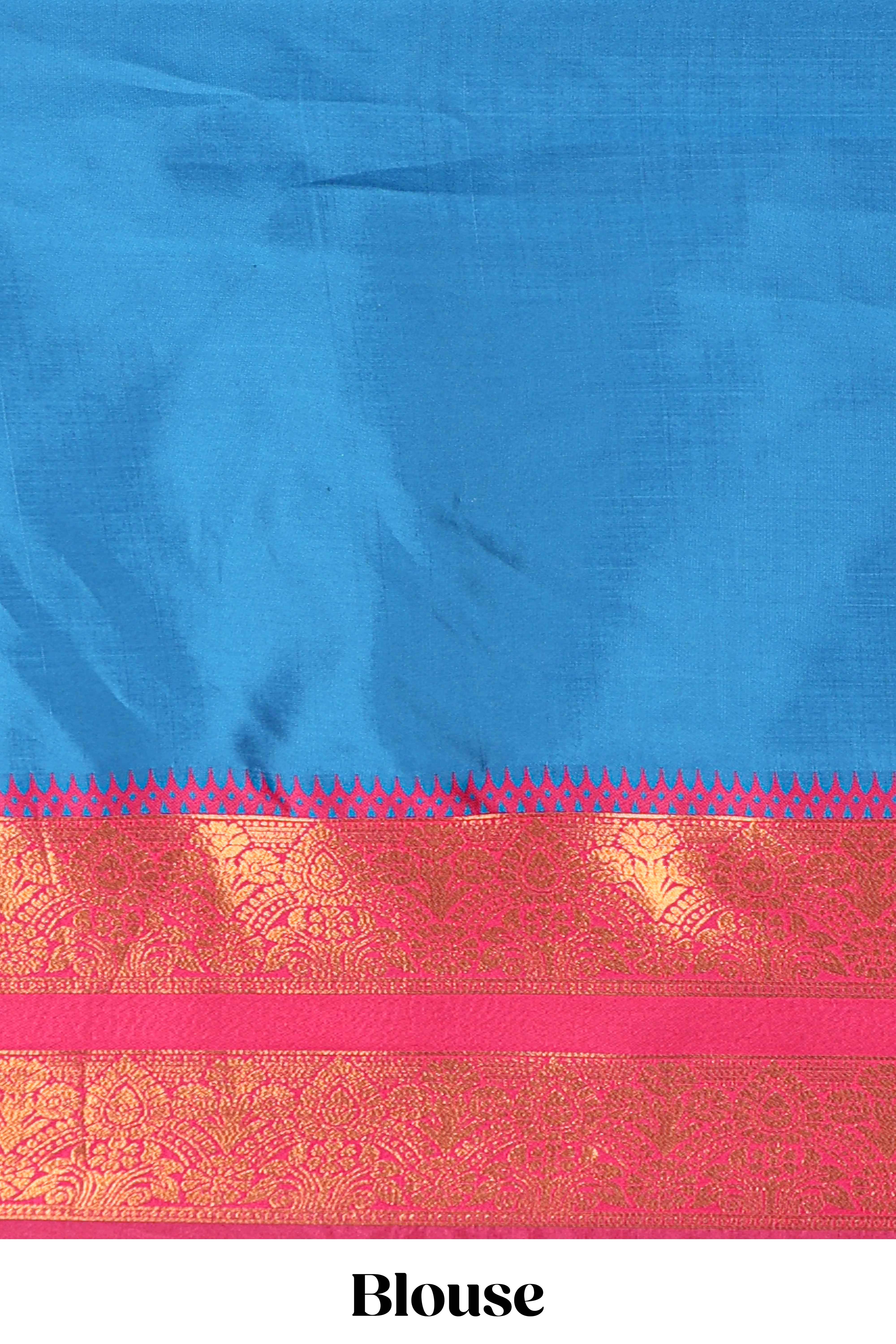 Blue Cotton Half Saree with Gold Zari Border Traditional Embroidery and Elegant Tassel Detailing