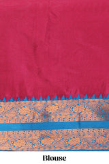 Rose with Blue Cotton Half Saree with Copper Zari Border Traditional Embroidery and Elegant Tassel Detailing