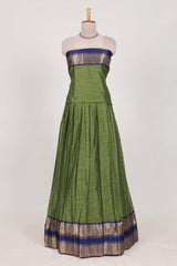 Green Blue Cotton Half Saree with Gold Zari Border Traditional Embroidery and Elegant Tassel Detailing
