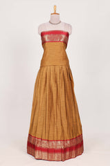 Antique gold Cotton Half Saree with Copper Zari Border Traditional Embroidery and Elegant Tassel Detailing