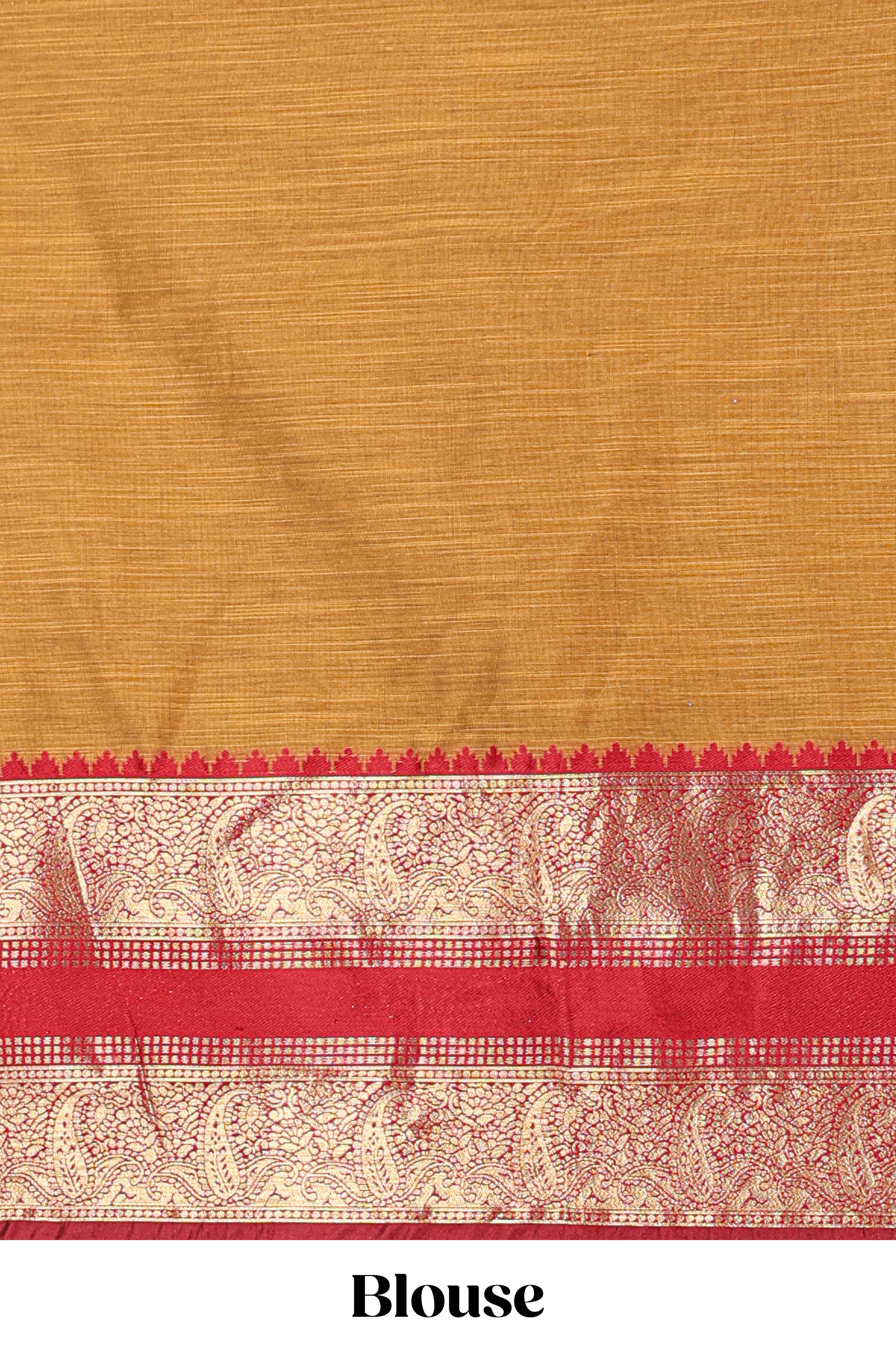 Antique gold Cotton Half Saree with Copper Zari Border Traditional Embroidery and Elegant Tassel Detailing