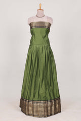 Green with Black Cotton Half Saree with Gold Zari Border Traditional Embroidery and Elegant Tassel Detailing