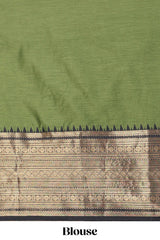Green with Black Cotton Half Saree with Gold Zari Border Traditional Embroidery and Elegant Tassel Detailing