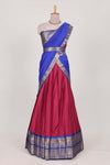 Magenta Cotton Half Saree with Gold Zari Border Traditional Embroidery and Elegant Tassel Detailing