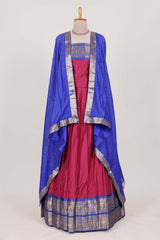 Magenta Cotton Half Saree with Gold Zari Border Traditional Embroidery and Elegant Tassel Detailing
