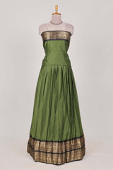 Green Cotton Half Saree with Gold Zari Border Traditional Embroidery and Elegant Tassel Detailing