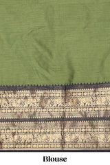 Green Cotton Half Saree with Gold Zari Border Traditional Embroidery and Elegant Tassel Detailing