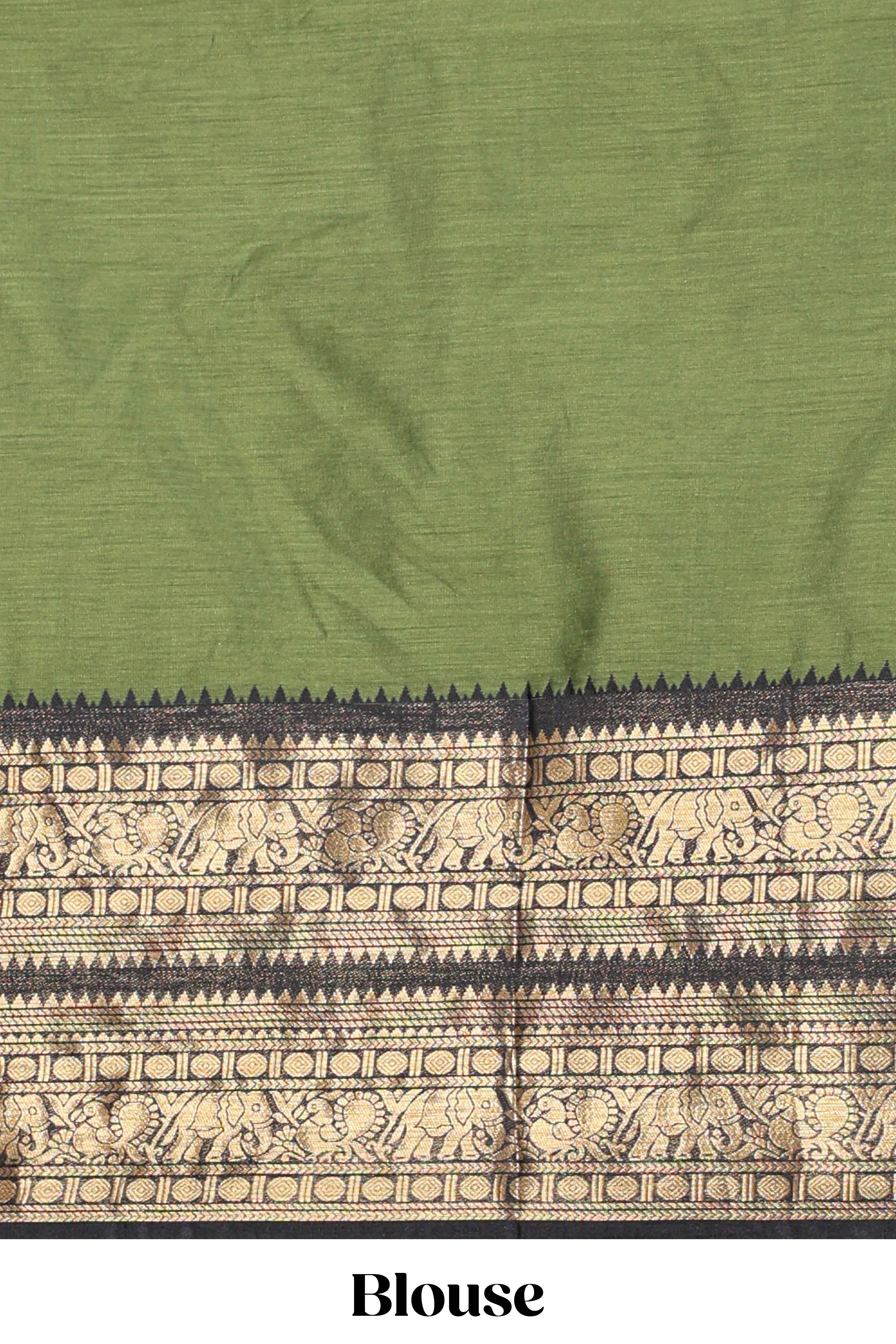 Green Cotton Half Saree with Gold Zari Border Traditional Embroidery and Elegant Tassel Detailing