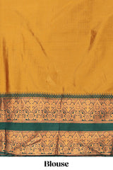 Mustard yellow Cotton Half Saree with Copper Zari Border Traditional Embroidery and Elegant Tassel Detailing
