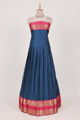 Royal blue Cotton Half Saree with Gold Zari Border Traditional Embroidery and Elegant Tassel Detailing