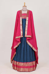 Royal blue Cotton Half Saree with Gold Zari Border Traditional Embroidery and Elegant Tassel Detailing