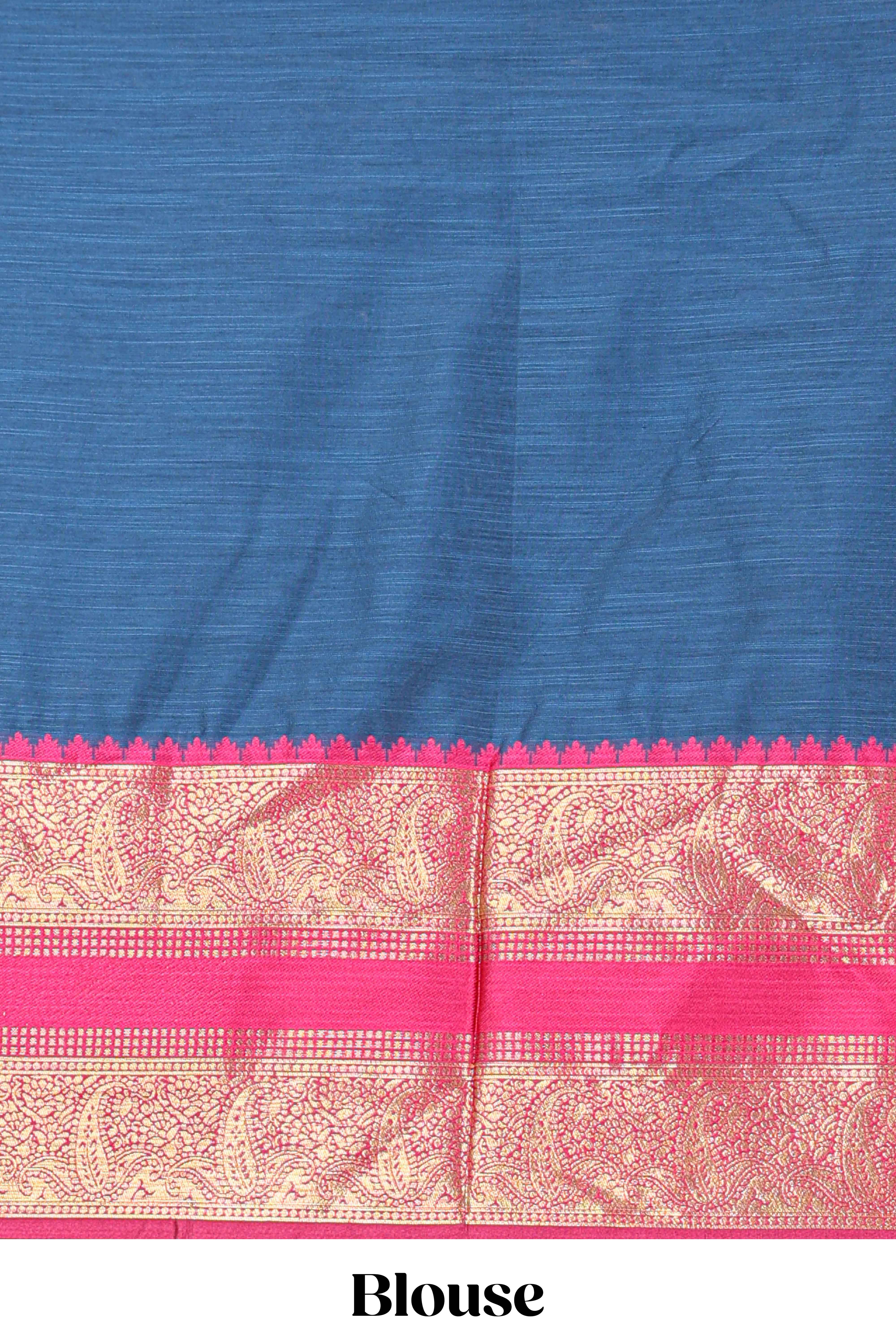 Royal blue Cotton Half Saree with Gold Zari Border Traditional Embroidery and Elegant Tassel Detailing