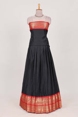 Black Cotton Half Saree with Gold Zari Border Traditional Embroidery and Elegant Tassel Detailing