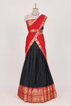 Black Cotton Half Saree with Gold Zari Border Traditional Embroidery and Elegant Tassel Detailing