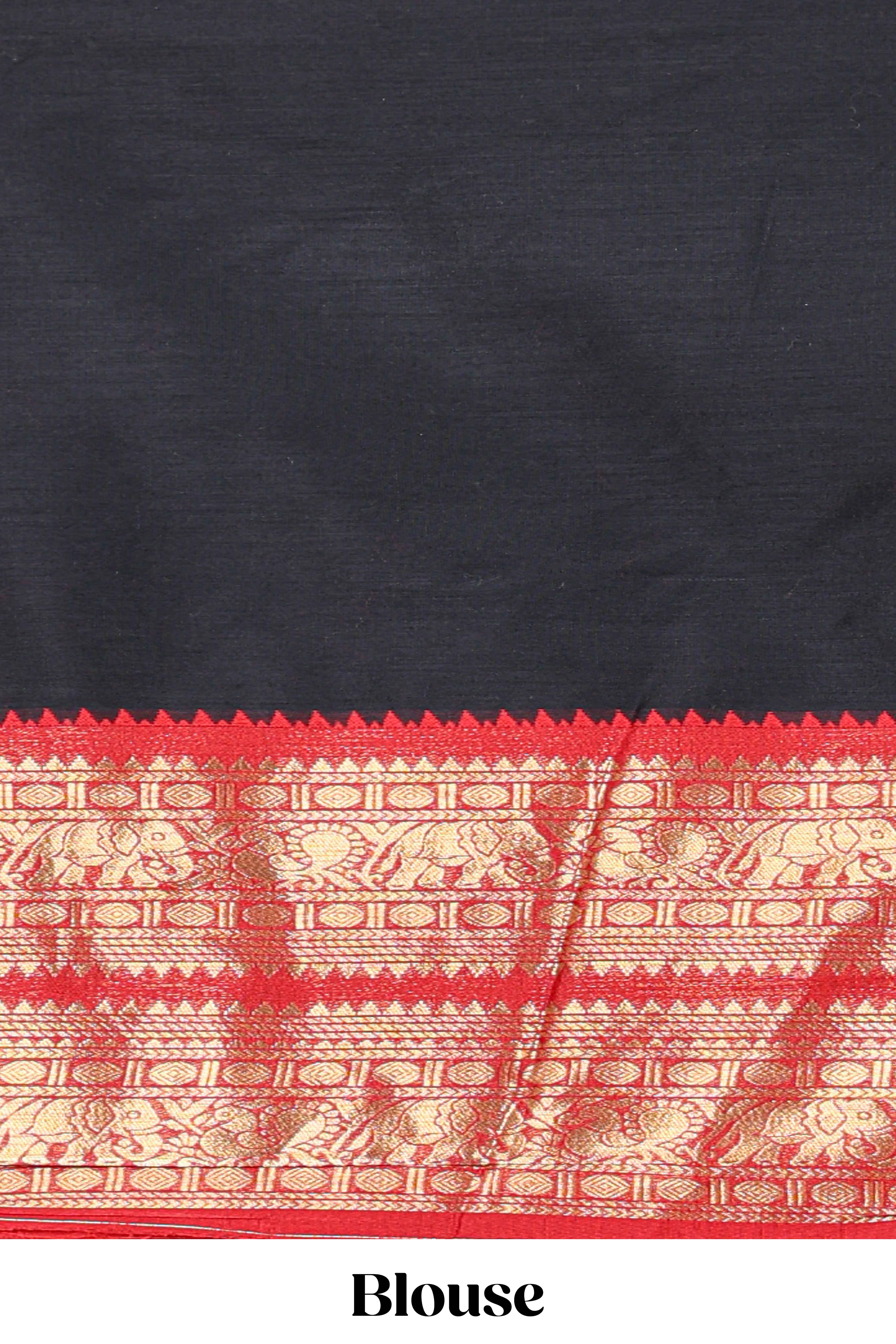 Black Cotton Half Saree with Gold Zari Border Traditional Embroidery and Elegant Tassel Detailing
