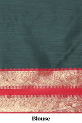 Dark Green Cotton Half Saree with Gold Zari Border Traditional Embroidery and Elegant Tassel Detailing