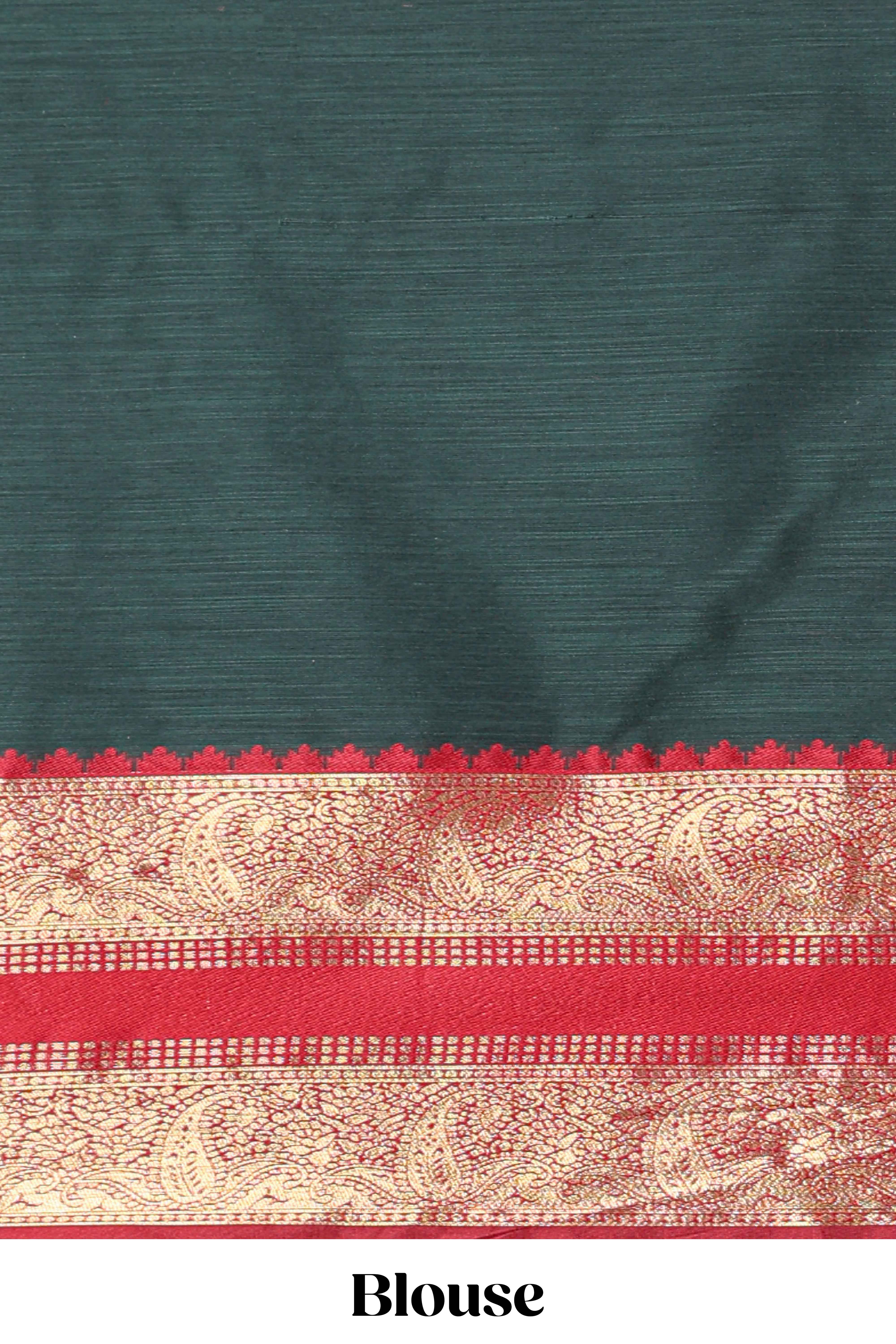 Dark Green Cotton Half Saree with Gold Zari Border Traditional Embroidery and Elegant Tassel Detailing