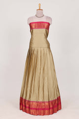 Sandle Cotton Half Saree with Gold Zari Border Traditional Embroidery and Elegant Tassel Detailing