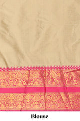 Sandle Cotton Half Saree with Gold Zari Border Traditional Embroidery and Elegant Tassel Detailing