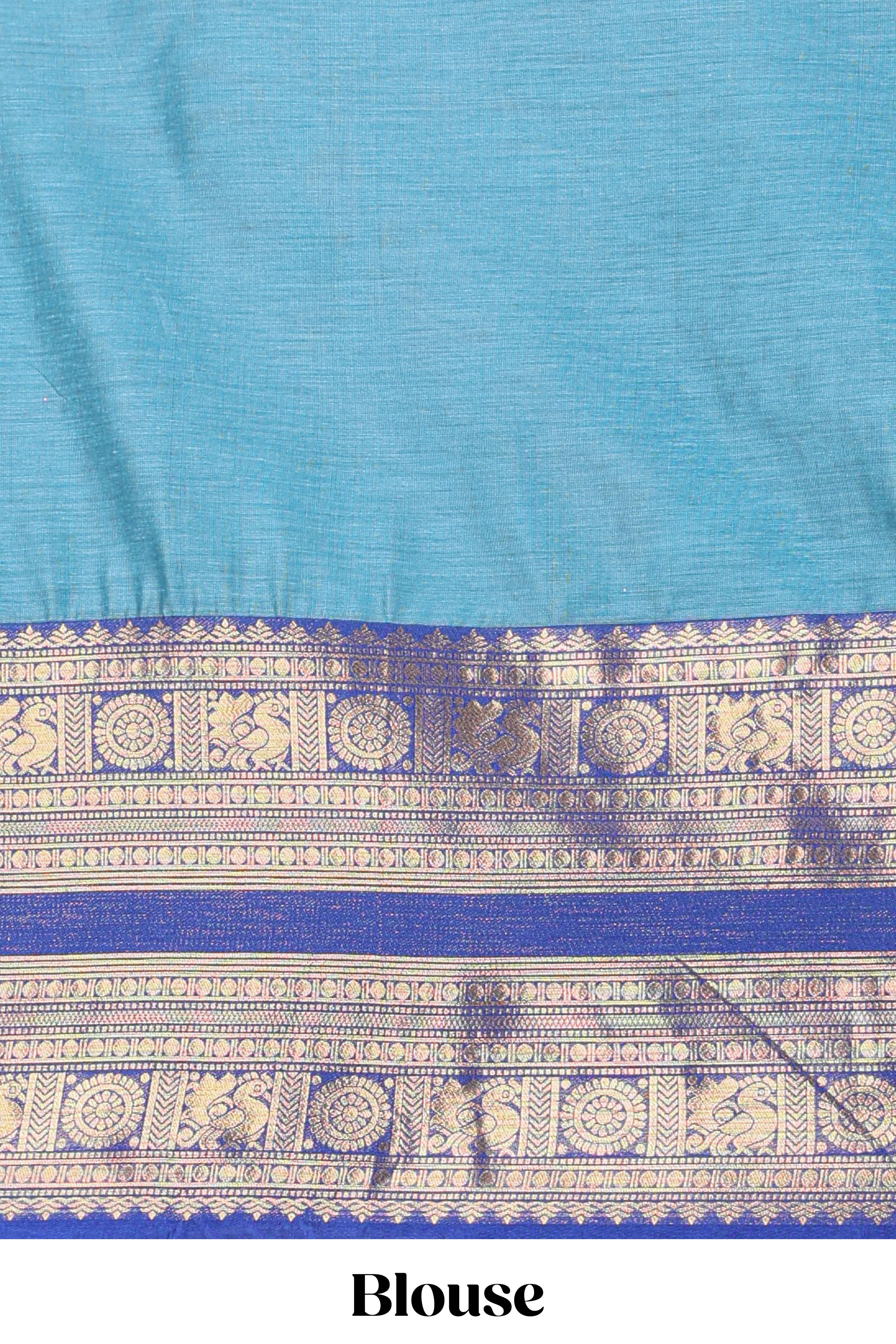 Sky blue Cotton Half Saree with Gold Zari Border Traditional Embroidery and Elegant Tassel Detailing