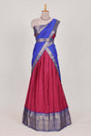 Rani pink and blue Cotton Half Saree with Gold Zari Border Traditional Embroidery and Elegant Detailing