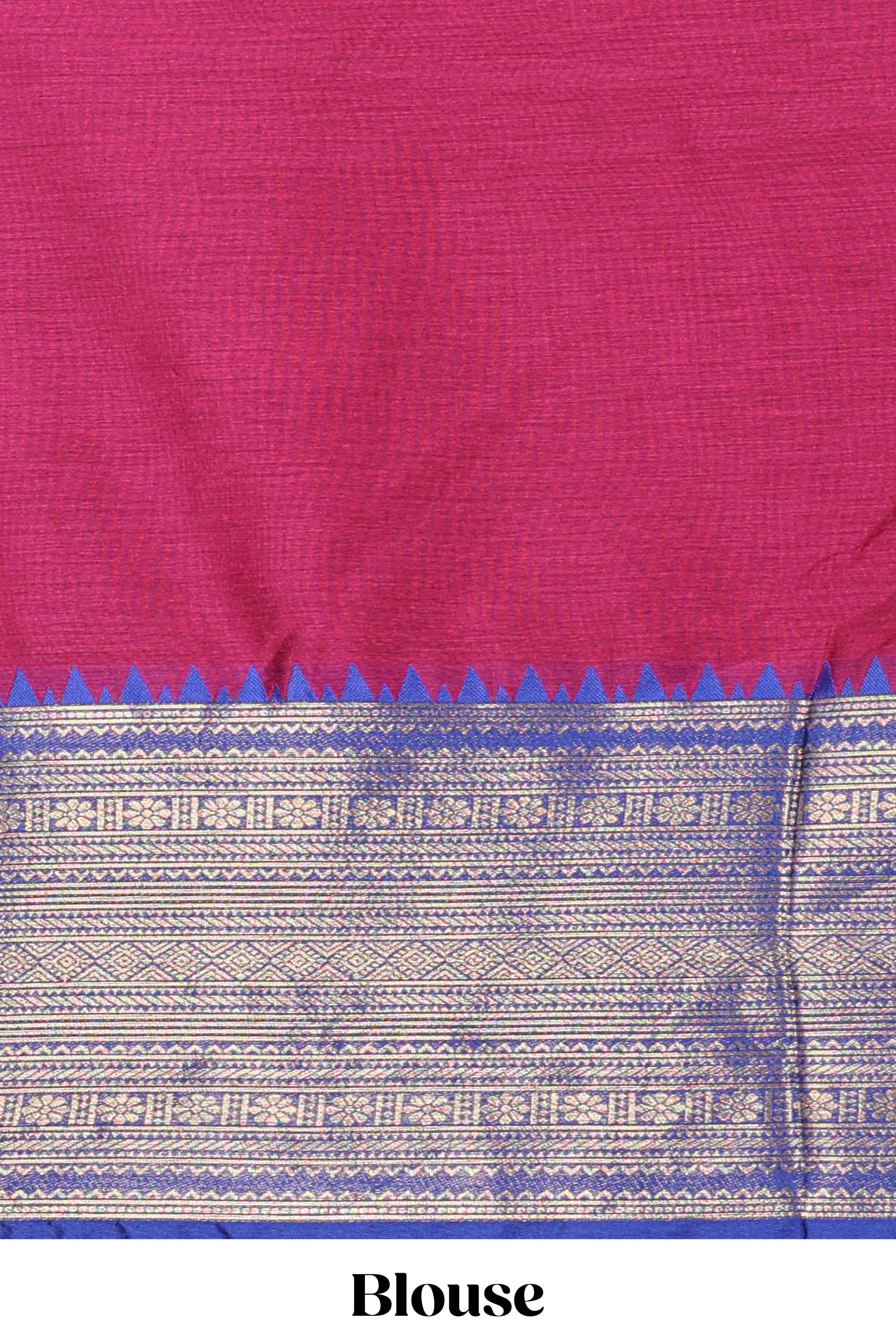 Rani pink and blue Cotton Half Saree with Gold Zari Border Traditional Embroidery and Elegant Detailing