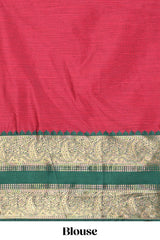 Green and Red Cotton Half Saree with Gold Zari Border Traditional Embroidery and ElegantDetailing