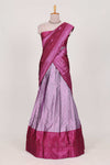 Lavender tissue lehenga featuring intricate thread weaving details with a beautiful contrast border Paired with a brocadeshawl