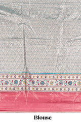 Peach butta designed lehanga with contrast floral design border and contrast blouse paired with matching floral butta motifs shawl