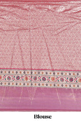 Pink butta designed lehanga with contrast floral design border and contrast blouse paired with matching floral butta motifs shawl