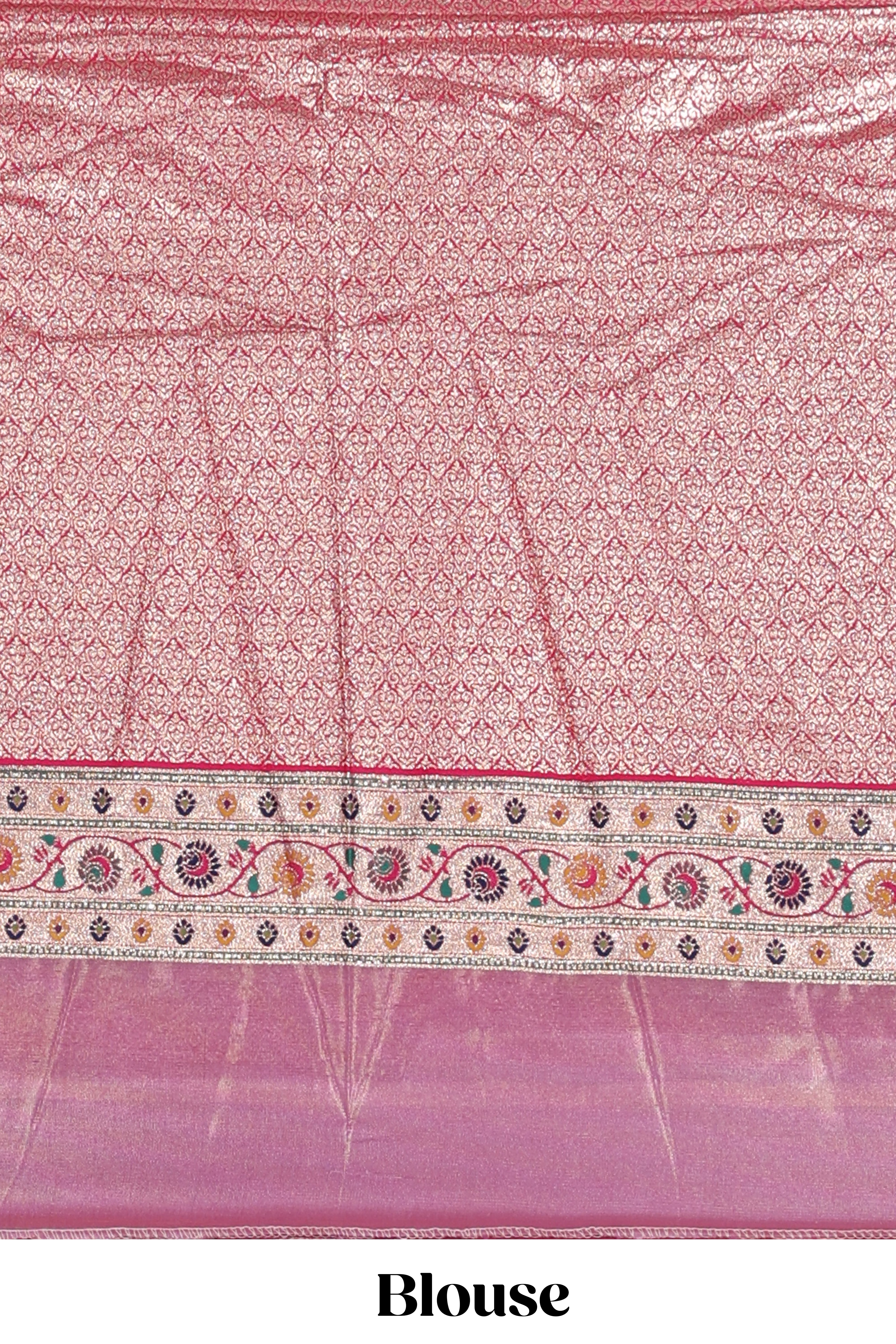 Pink butta designed lehanga with contrast floral design border and contrast blouse paired with matching floral butta motifs shawl