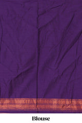Beige shade plain lehanga featuring contrasting zari border and blouse paired with violet shawl