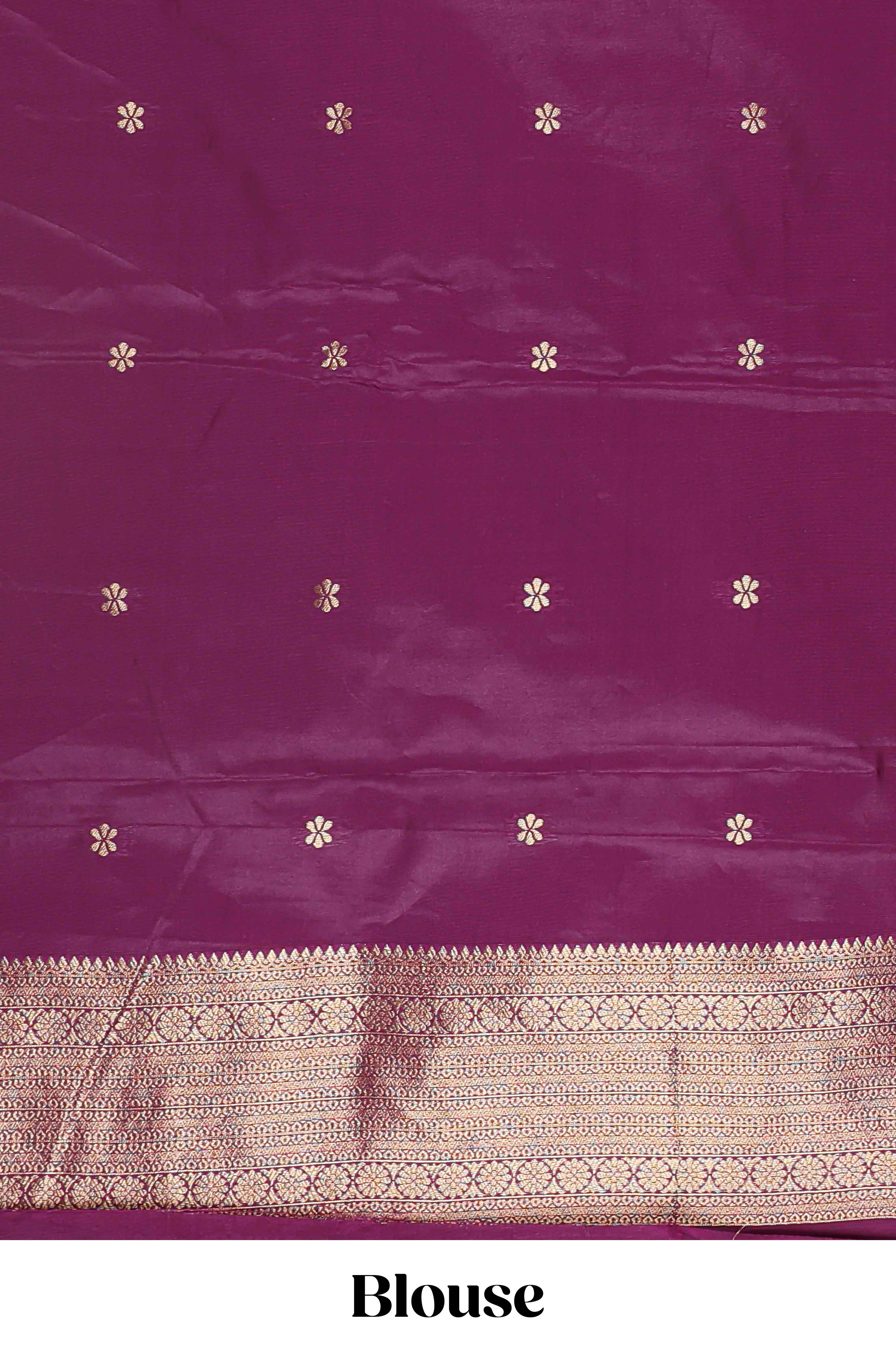 Cream zari checked art litchi silk saree with contrast border and floral zari butta blouse