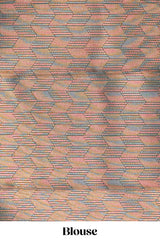 Pink checked geometric design litchi silk saree with contrast ikkat style bentex zari border and blouse