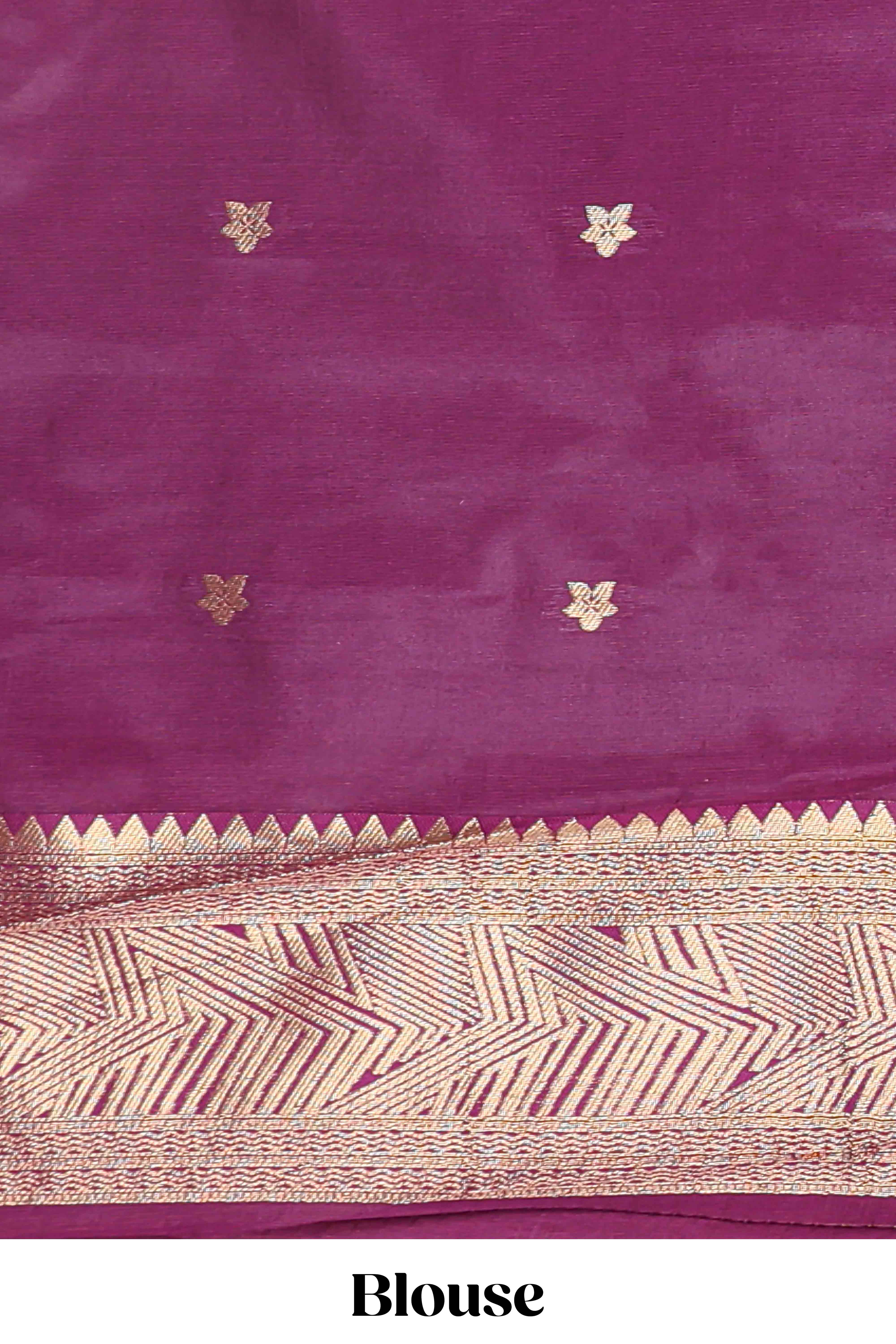 Pale pink checked geometric design litchi silk saree with contrast zari border and blouse