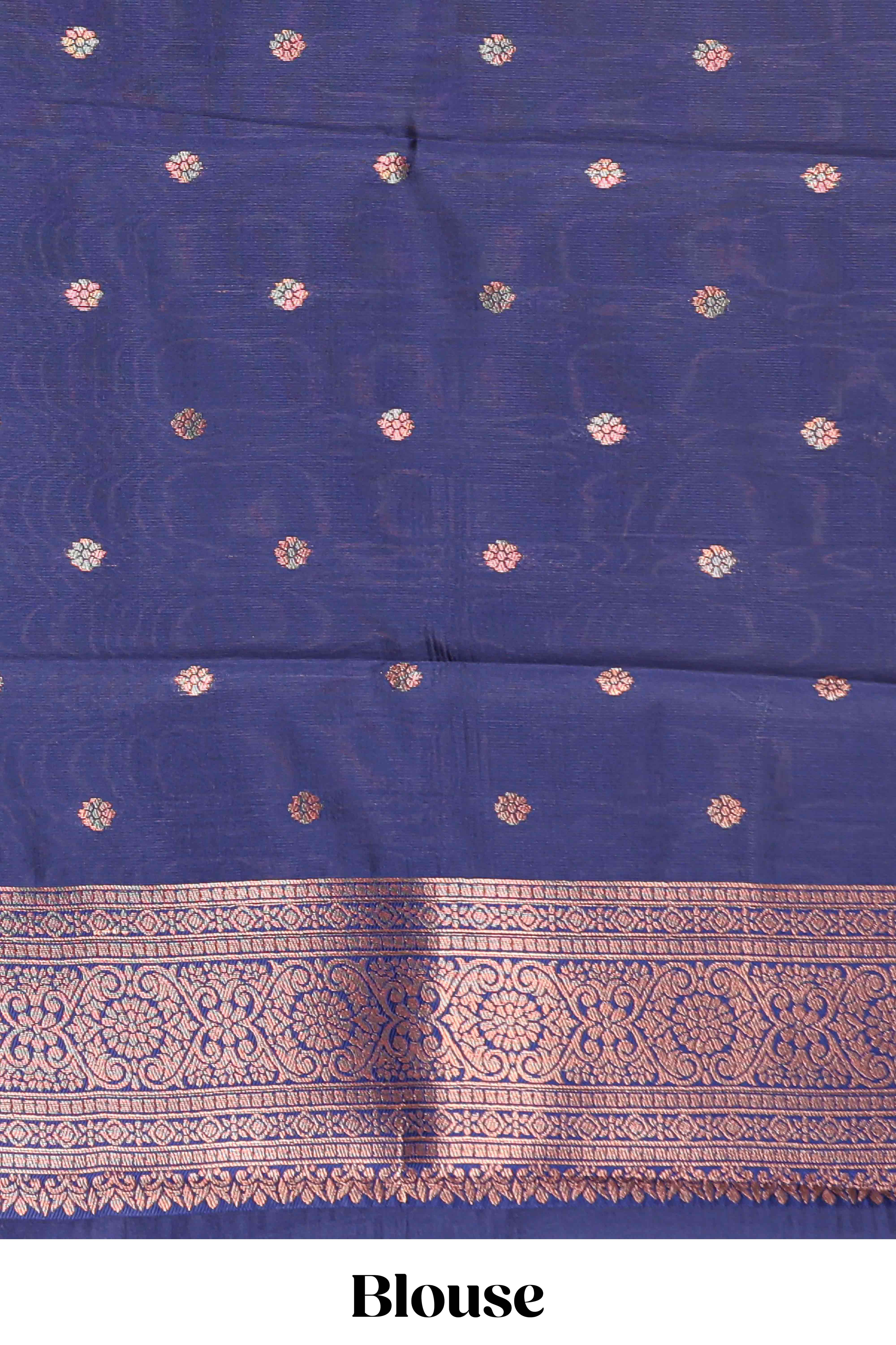 Turquiose green checked floral motifs litchi silk saree with contrast zari border and zari butta blouse