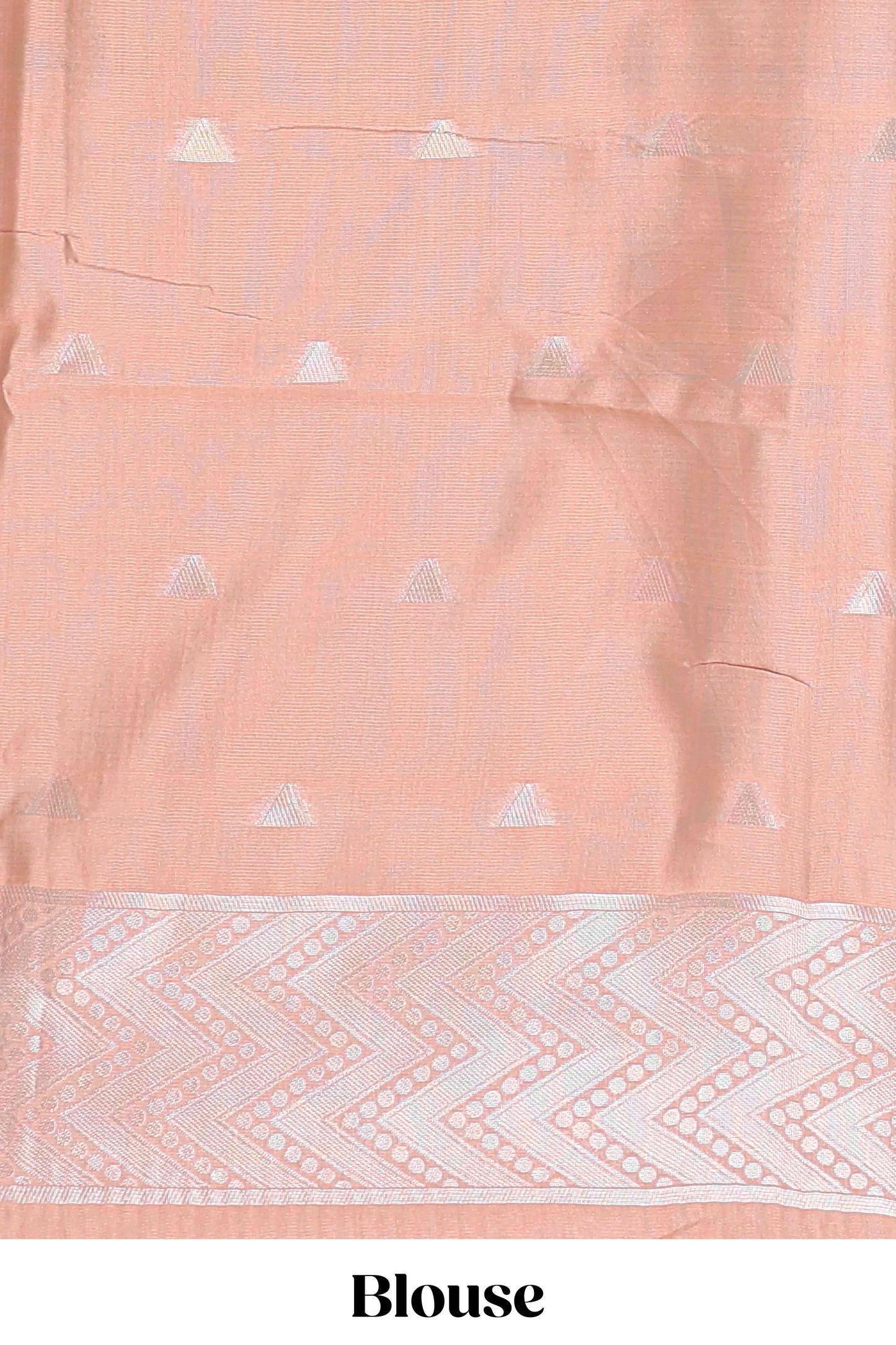 Blue geometric style motifs litchi silk saree with contrast striped border and blouse