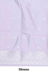 Sunset purple geometric style motifs litchi silk saree with contrast striped border and blouse