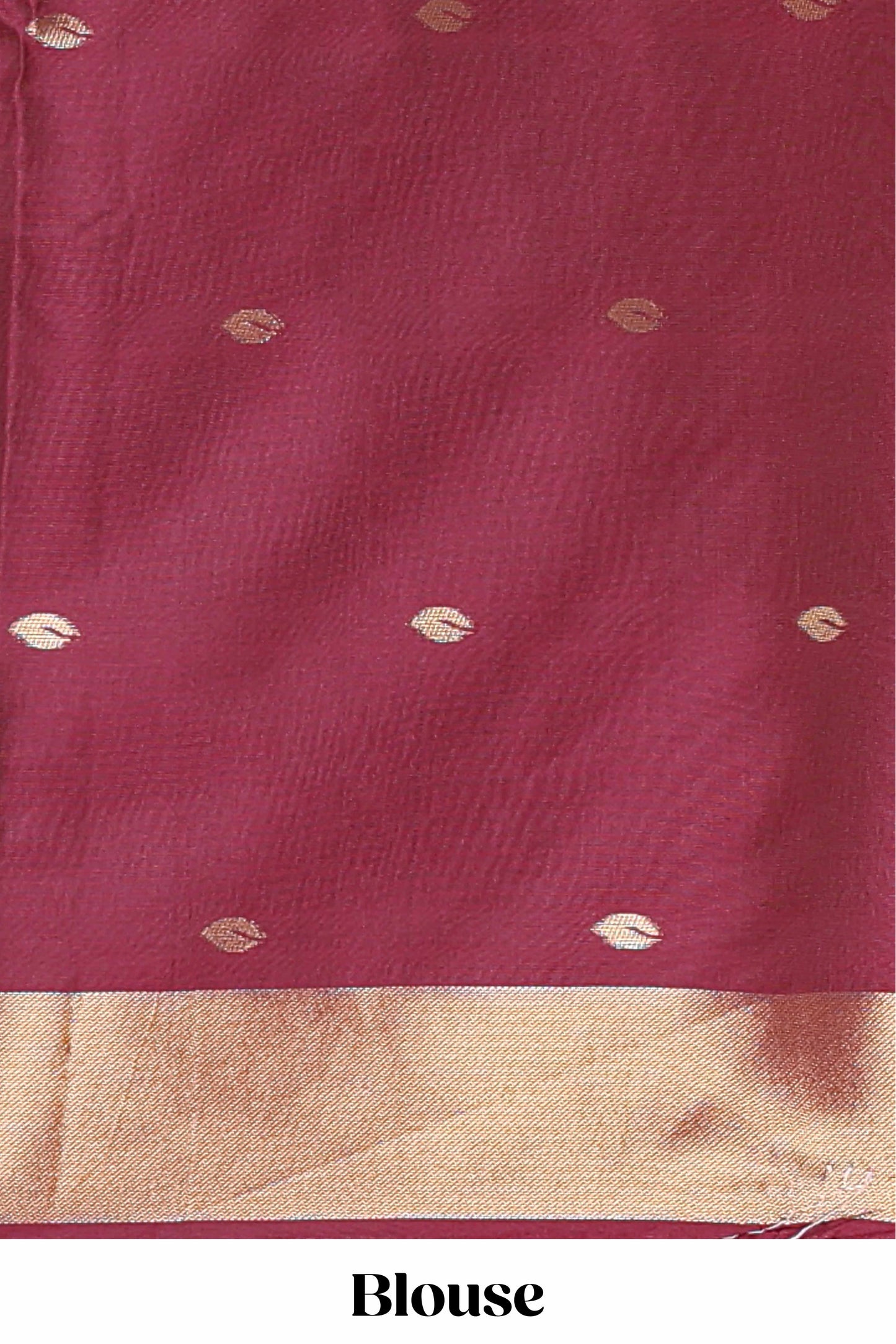 Borderless maroon leaf zari butta and birds design semi soft silk saree with self pallu and matching blouse