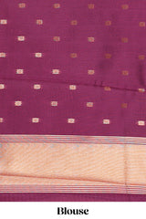 Lavender litchi silk saree with contrast elephant & peacock zari border and blouse